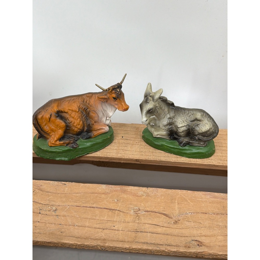 Vintage Fontanini Hand Painted Italy Nativity Ox and Donkey Chalkware Figures